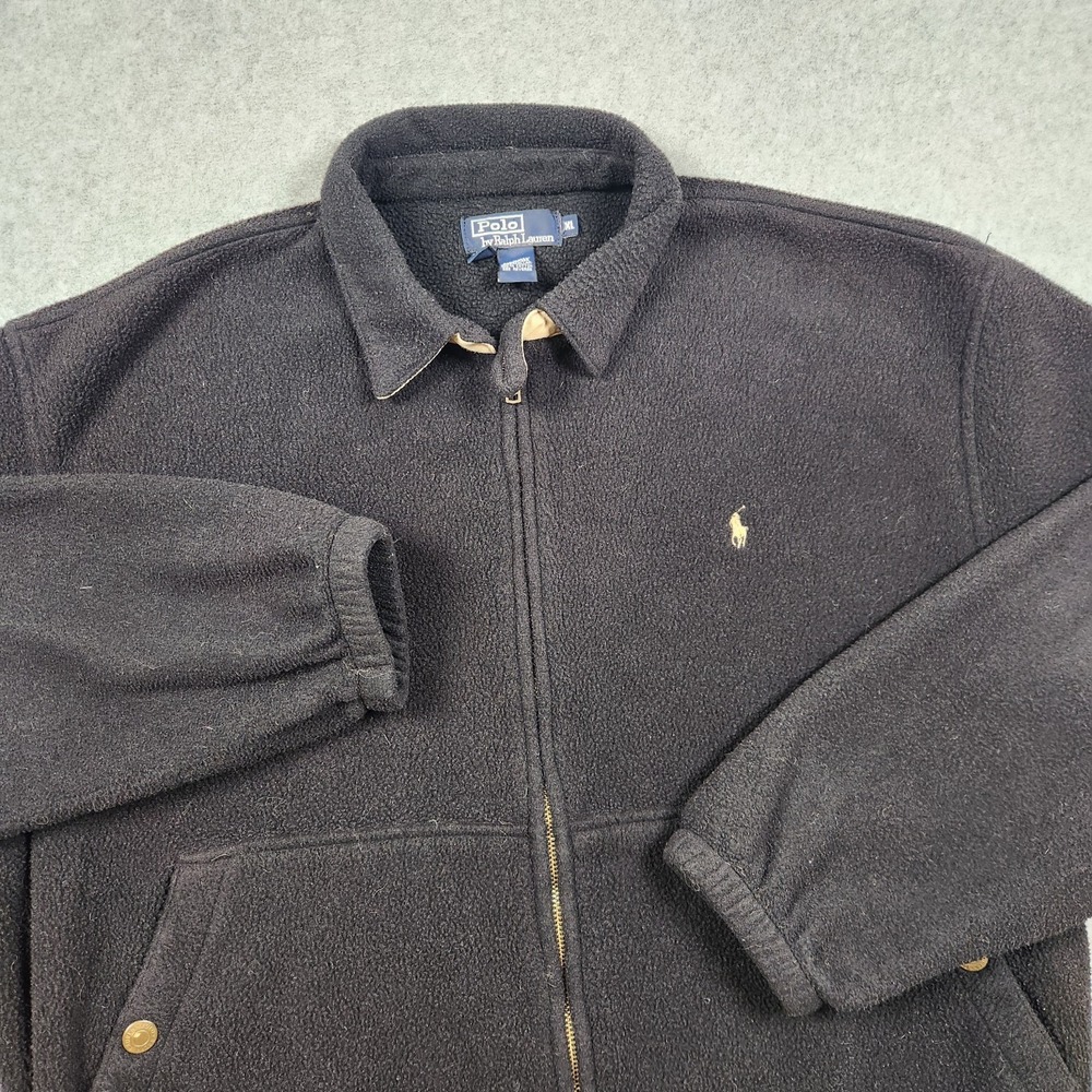 Vintage Polo‎ Ralph Lauren Fleece Jacket Mens XL Black Biswing